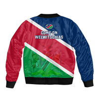 Unisex bomber jacket with Namibia flag back graphic, ribbed black hem and cuffs