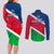 Namibia Rugby Couples Matching Long Sleeve Bodycon Dress and Long Sleeve Button Shirts 2023 Welwitschias Flag Style - Wonder Print Shop