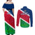 Namibia Rugby Couples Matching Off Shoulder Maxi Dress and Long Sleeve Button Shirts 2023 Welwitschias Flag Style - Wonder Print Shop