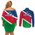 Namibia Rugby Couples Matching Off Shoulder Short Dress and Long Sleeve Button Shirts 2023 Welwitschias Flag Style - Wonder Print Shop