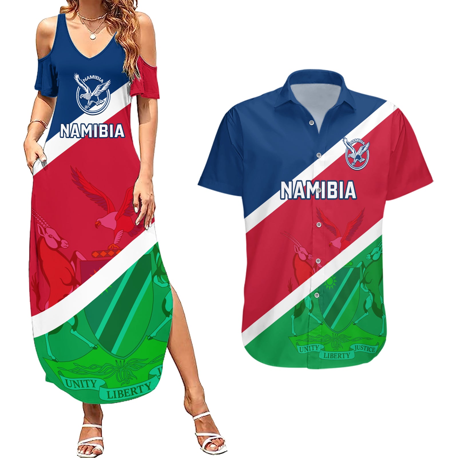 Namibia Rugby Couples Matching Summer Maxi Dress and Hawaiian Shirt 2023 Welwitschias Flag Style - Wonder Print Shop