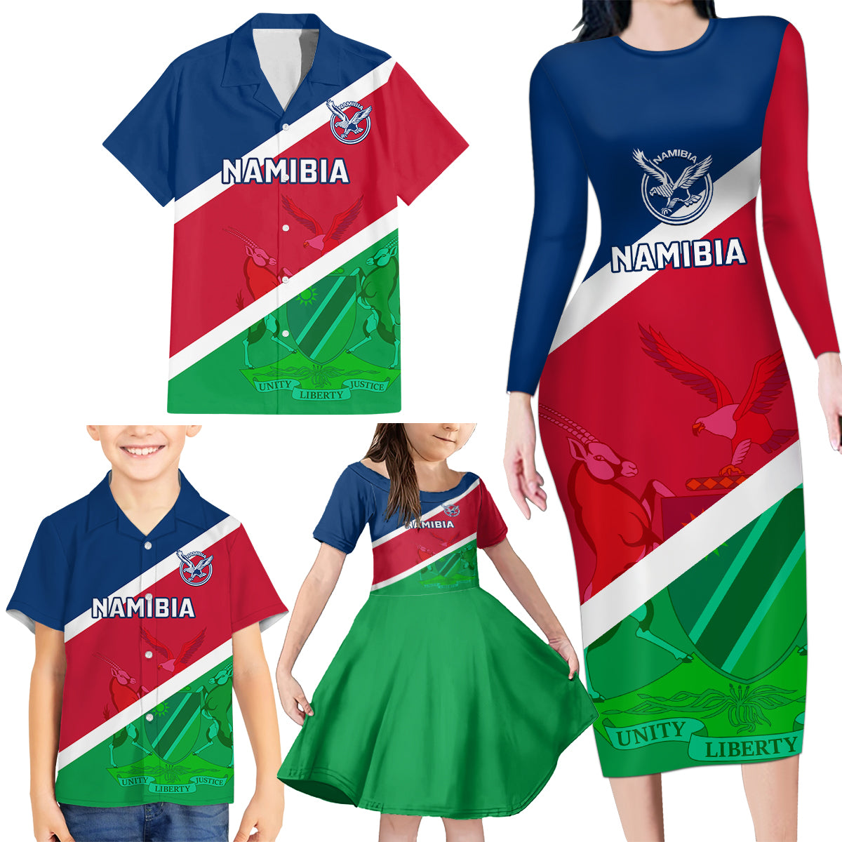 Namibia Rugby Family Matching Long Sleeve Bodycon Dress and Hawaiian Shirt 2023 Welwitschias Flag Style - Wonder Print Shop