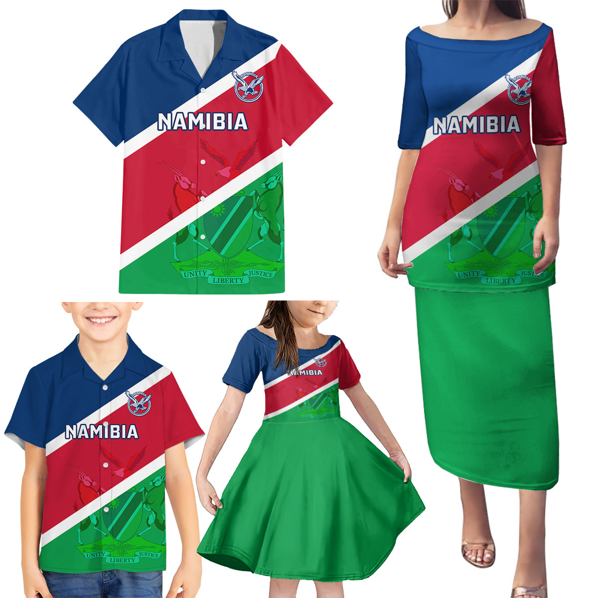 Namibia Rugby Family Matching Puletasi Dress and Hawaiian Shirt 2023 Welwitschias Flag Style - Wonder Print Shop