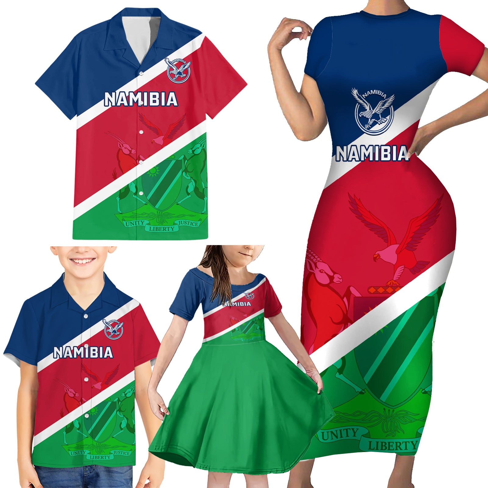 Namibia Rugby Family Matching Short Sleeve Bodycon Dress and Hawaiian Shirt 2023 Welwitschias Flag Style - Wonder Print Shop