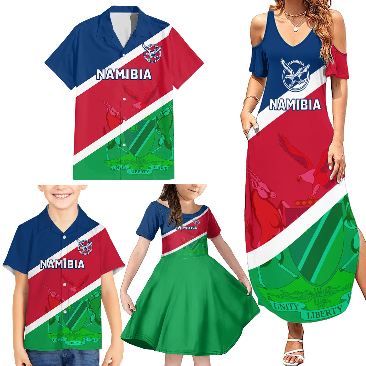 Namibia Rugby Family Matching Summer Maxi Dress and Hawaiian Shirt 2023 Welwitschias Flag Style - Wonder Print Shop