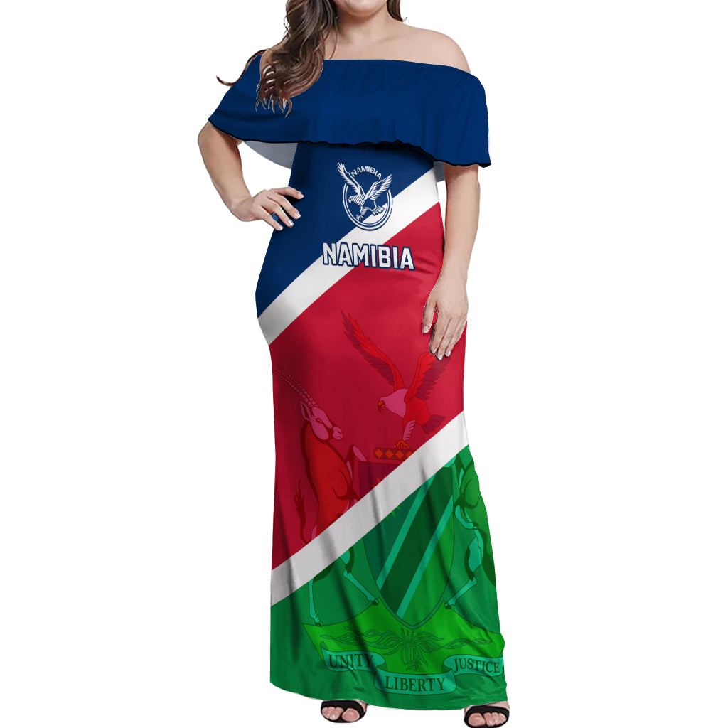 Namibia Rugby Off Shoulder Maxi Dress 2023 Welwitschias Flag Style - Wonder Print Shop