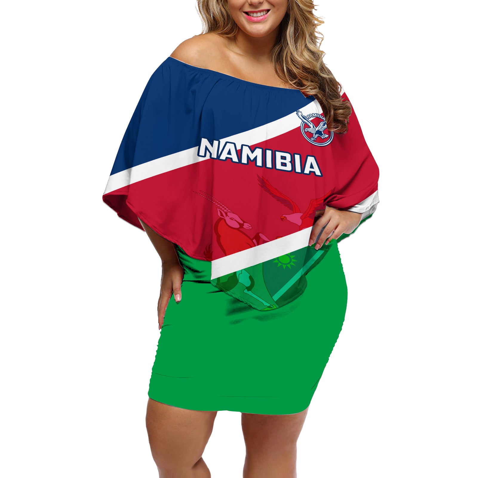 Namibia Rugby Off Shoulder Short Dress 2023 Welwitschias Flag Style - Wonder Print Shop