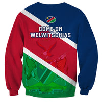 Unisex rugby sweatshirt, blue back with Namibian flag diagonal print and COME ON text