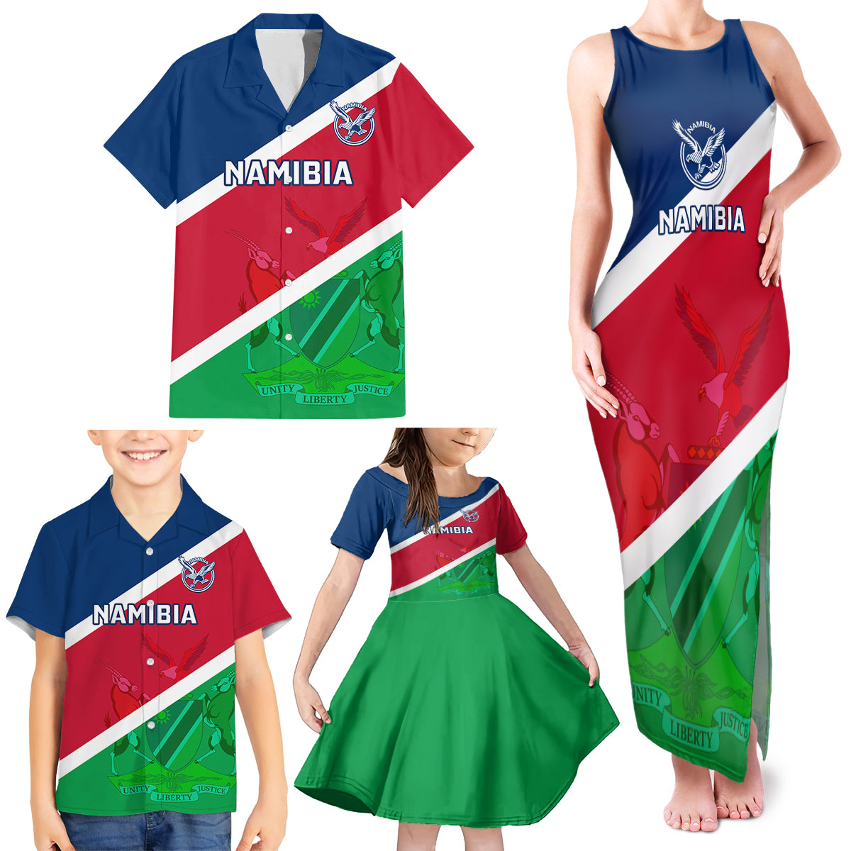 Custom Namibia Rugby Family Matching Tank Maxi Dress and Hawaiian Shirt 2023 Welwitschias Flag Style - Wonder Print Shop