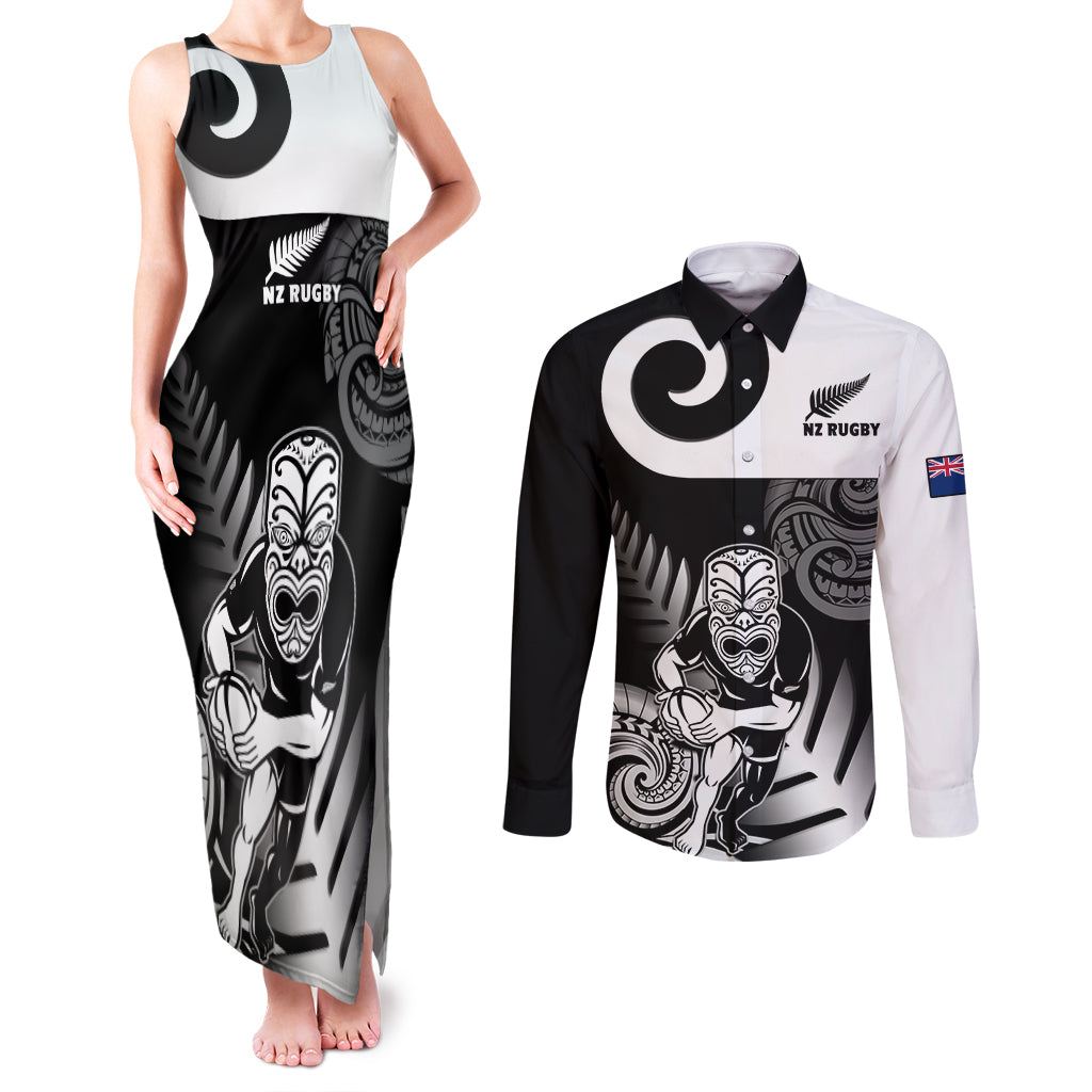 New Zealand Silver Fern Rugby Couples Matching Tank Maxi Dress and Long Sleeve Button Shirts Go Champions NZ All Black Maori Koru - Wonder Print Shop