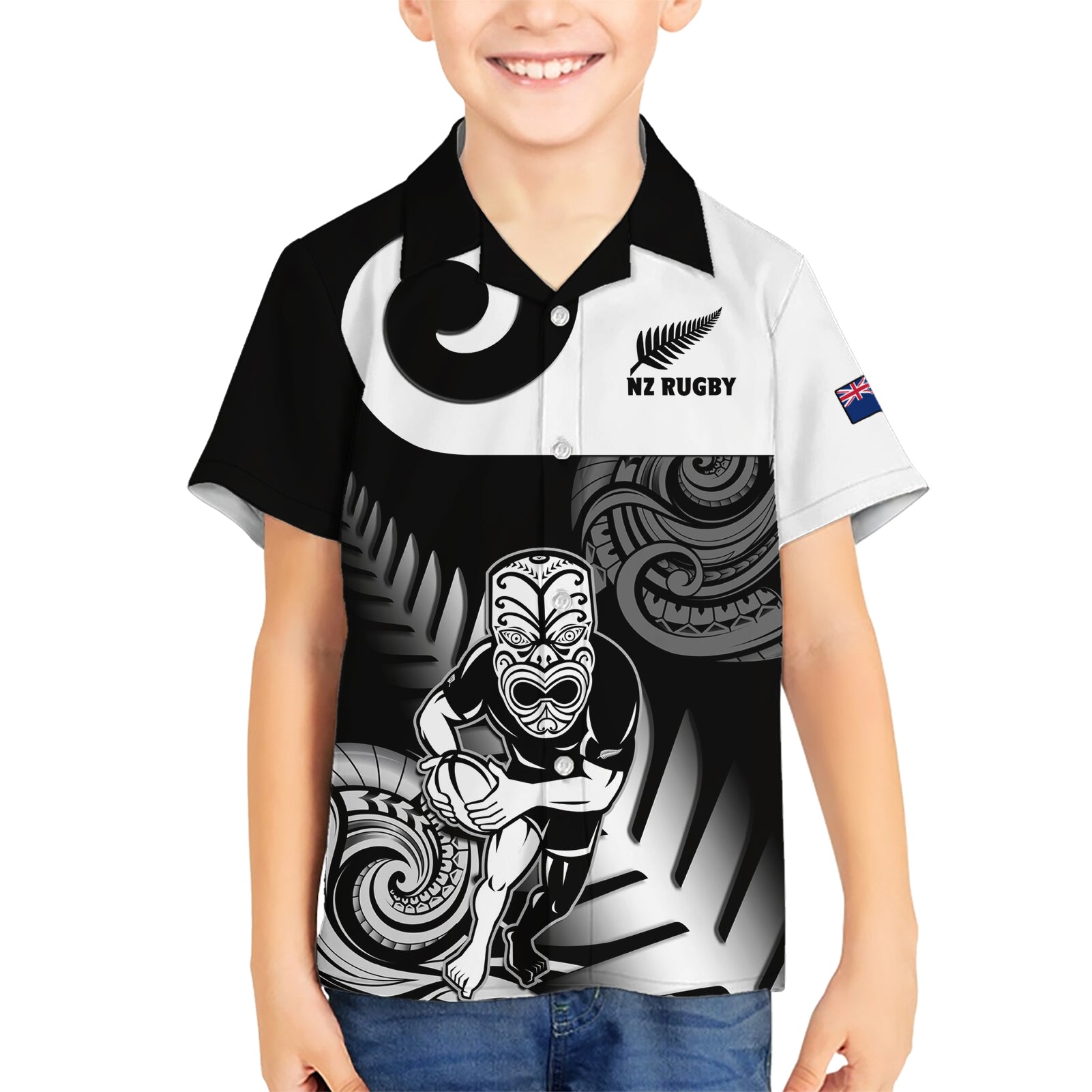 New Zealand Silver Fern Rugby Kid Hawaiian Shirt Go Champions NZ All Black Maori Koru - Wonder Print Shop