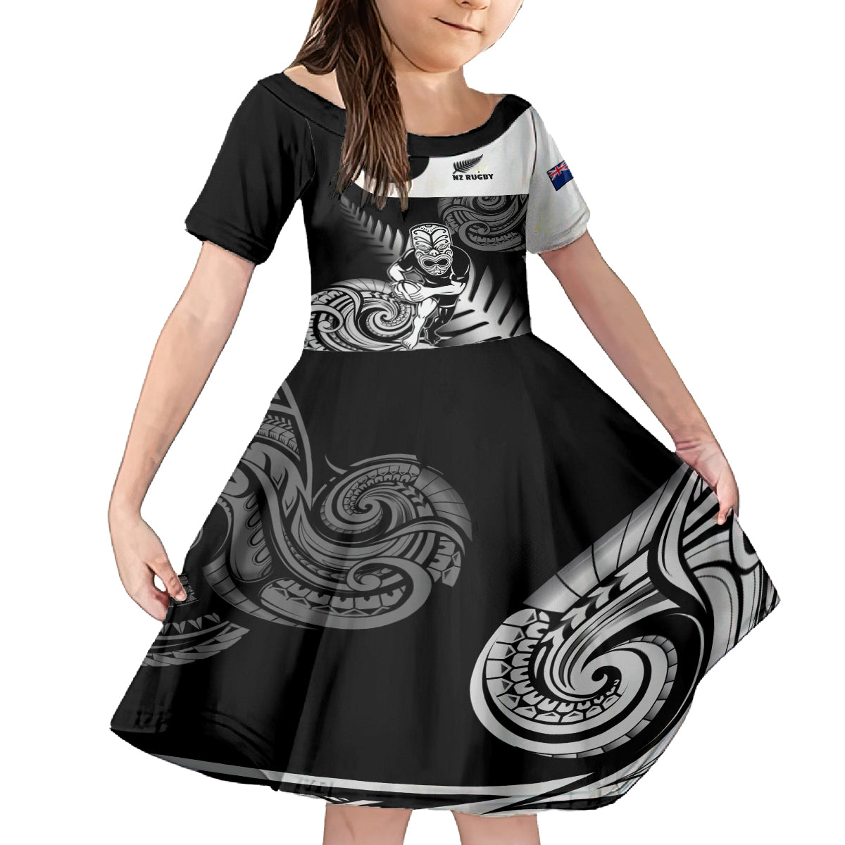 New Zealand Silver Fern Rugby Kid Short Sleeve Dress Go Champions NZ All Black Maori Koru - Wonder Print Shop