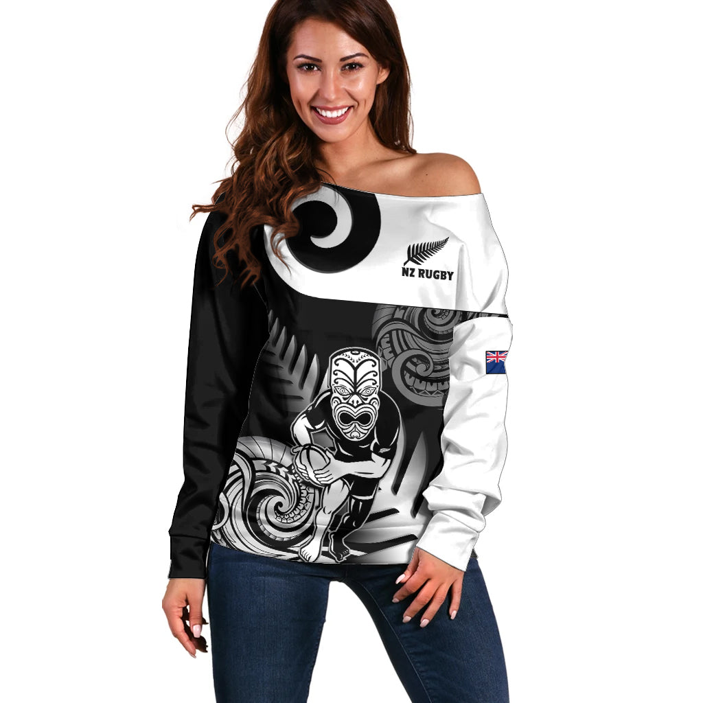 New Zealand Silver Fern Rugby Off Shoulder Sweater Go Champions NZ All Black Maori Koru - Wonder Print Shop