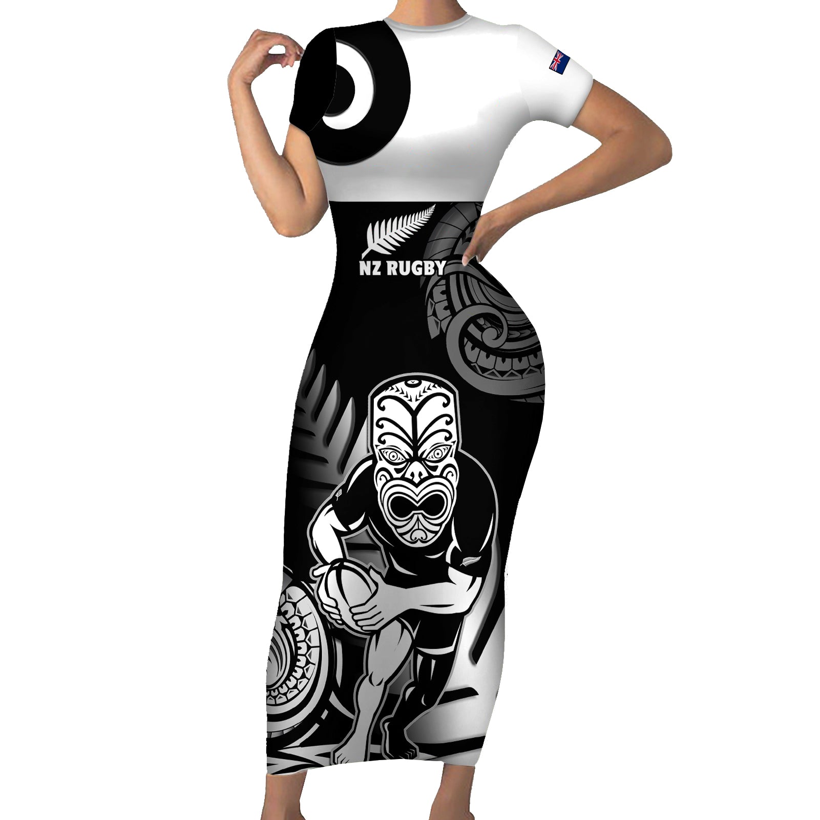 New Zealand Silver Fern Rugby Short Sleeve Bodycon Dress Go Champions NZ All Black Maori Koru - Wonder Print Shop