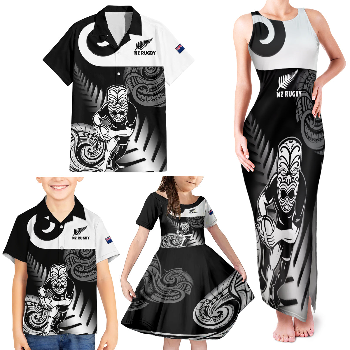 Custom New Zealand Silver Fern Rugby Family Matching Tank Maxi Dress and Hawaiian Shirt Go Champions NZ All Black Maori Koru - Wonder Print Shop