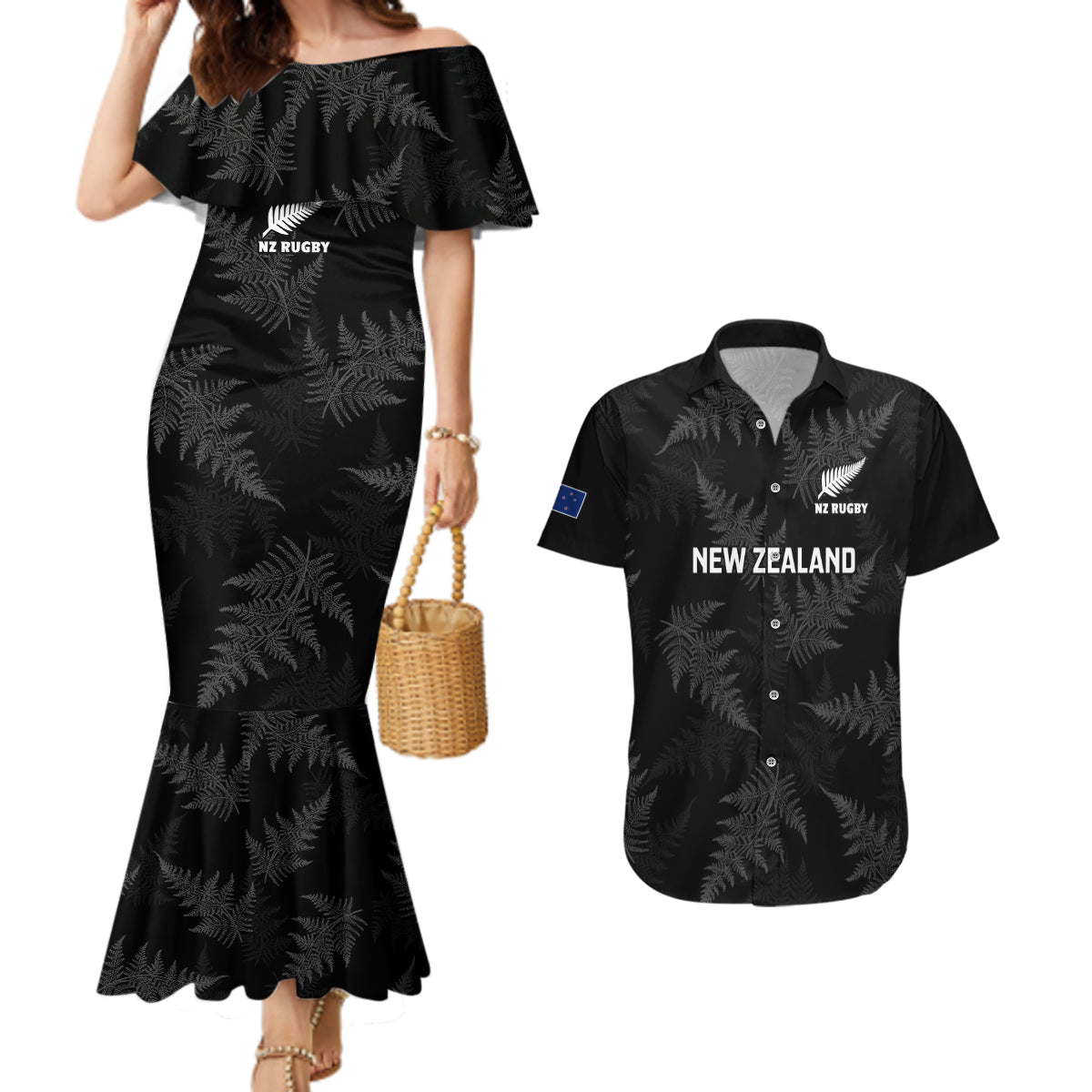 New Zealand Silver Fern Rugby Couples Matching Mermaid Dress and Hawaiian Shirt 2023 Go Aotearoa Champions World Cup - Wonder Print Shop