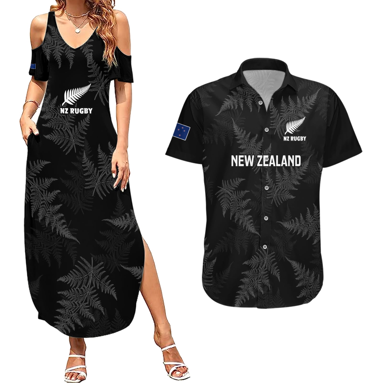 New Zealand Silver Fern Rugby Couples Matching Summer Maxi Dress and Hawaiian Shirt 2023 Go Aotearoa Champions World Cup - Wonder Print Shop