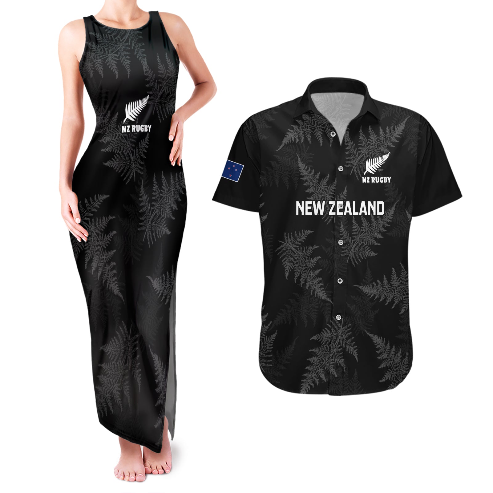 New Zealand Silver Fern Rugby Couples Matching Tank Maxi Dress and Hawaiian Shirt 2023 Go Aotearoa Champions World Cup - Wonder Print Shop