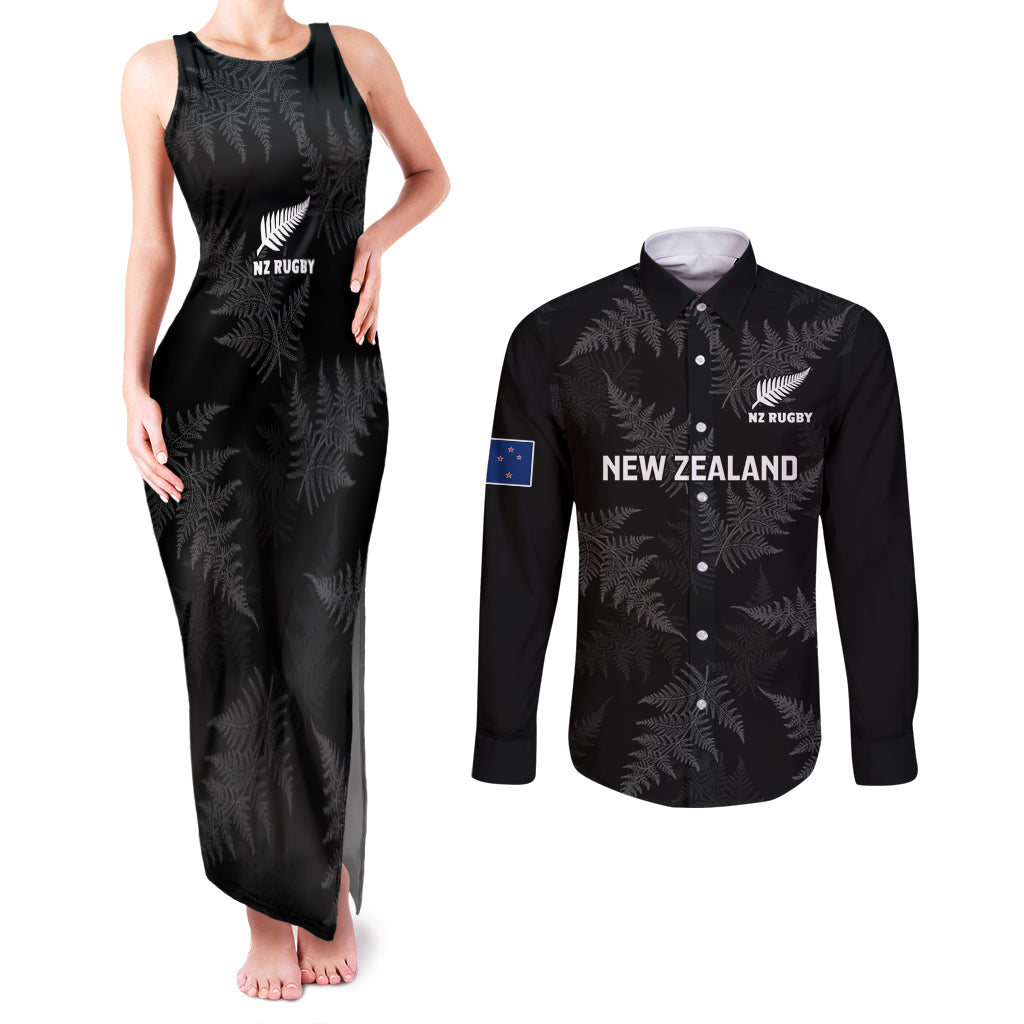 New Zealand Silver Fern Rugby Couples Matching Tank Maxi Dress and Long Sleeve Button Shirts 2023 Go Aotearoa Champions World Cup - Wonder Print Shop