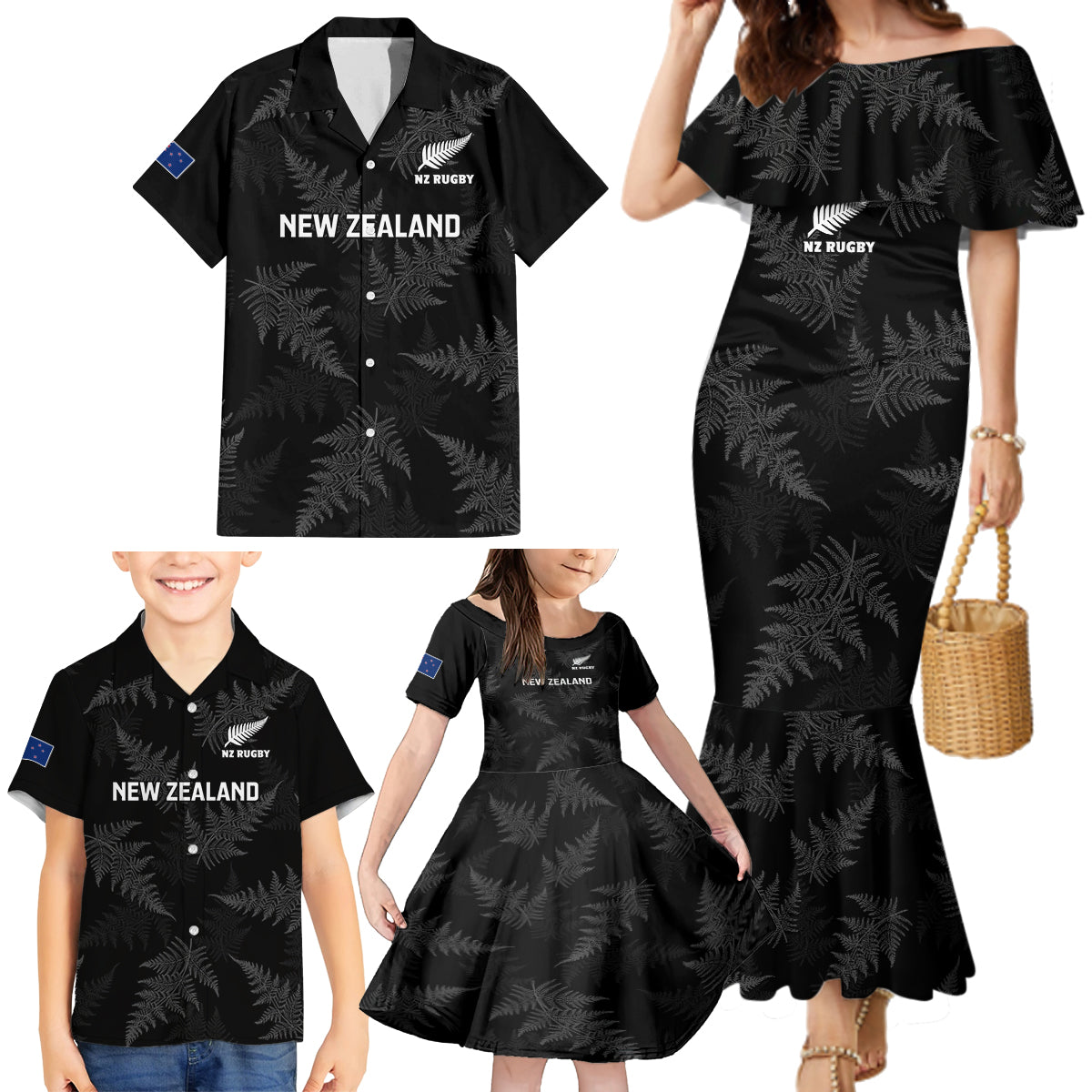 New Zealand Silver Fern Rugby Family Matching Mermaid Dress and Hawaiian Shirt 2023 Go Aotearoa Champions World Cup - Wonder Print Shop