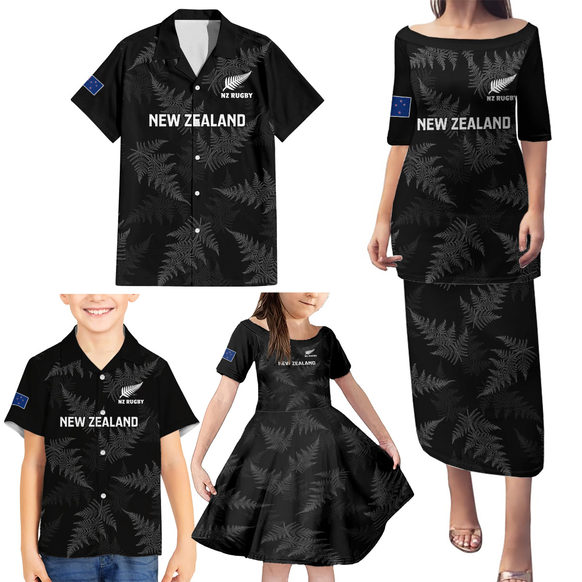 New Zealand Silver Fern Rugby Family Matching Puletasi Dress and Hawaiian Shirt 2023 Go Aotearoa Champions World Cup - Wonder Print Shop