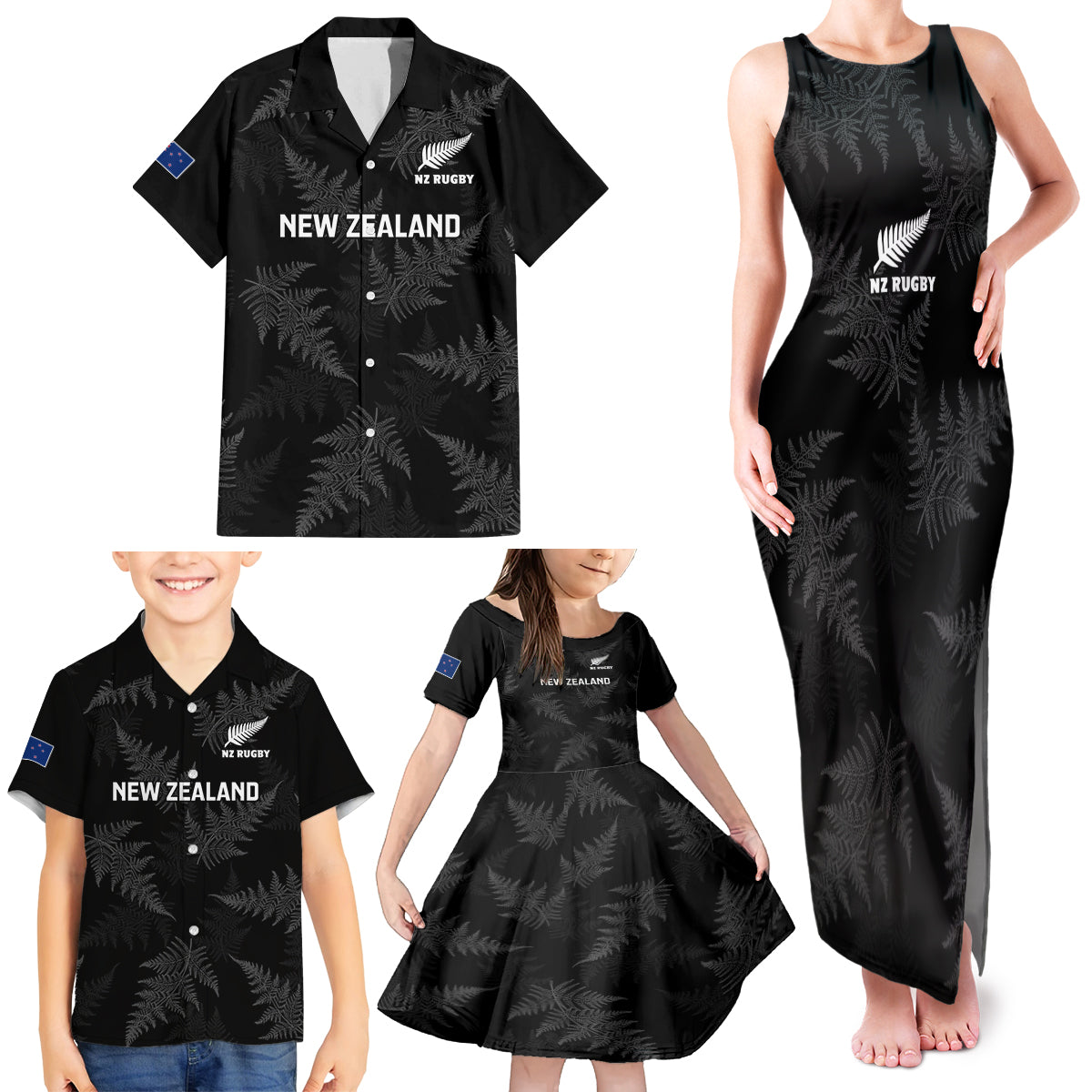 New Zealand Silver Fern Rugby Family Matching Tank Maxi Dress and Hawaiian Shirt 2023 Go Aotearoa Champions World Cup - Wonder Print Shop