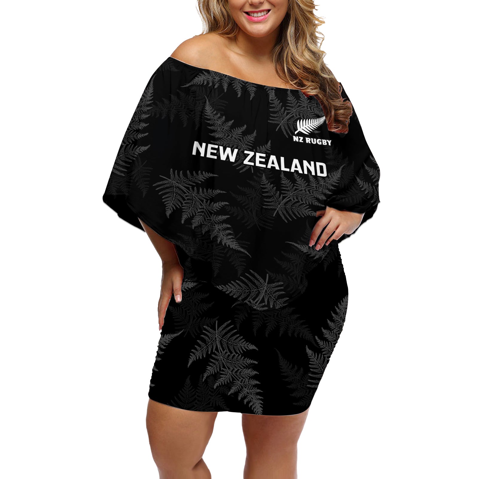 New Zealand Silver Fern Rugby Off Shoulder Short Dress 2023 Go Aotearoa Champions World Cup - Wonder Print Shop