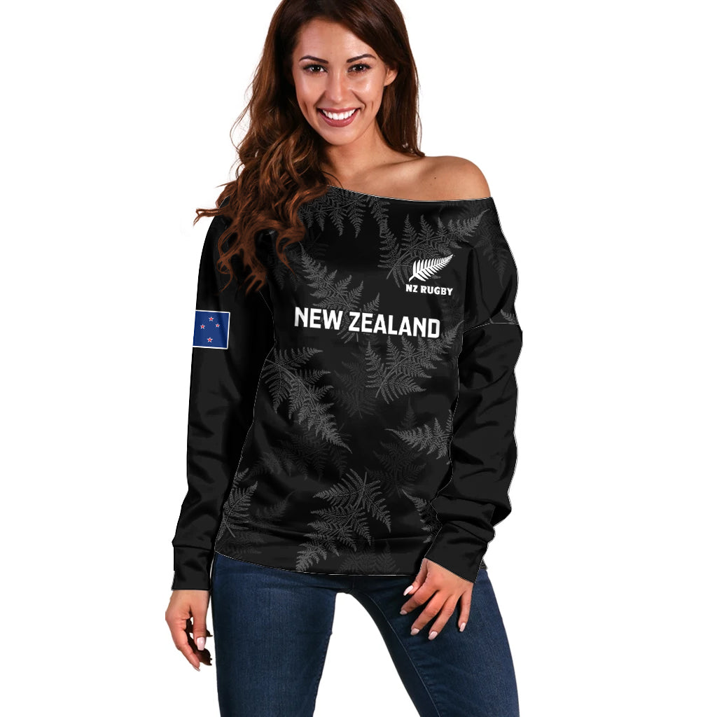 New Zealand Silver Fern Rugby Off Shoulder Sweater 2023 Go Aotearoa Champions World Cup - Wonder Print Shop