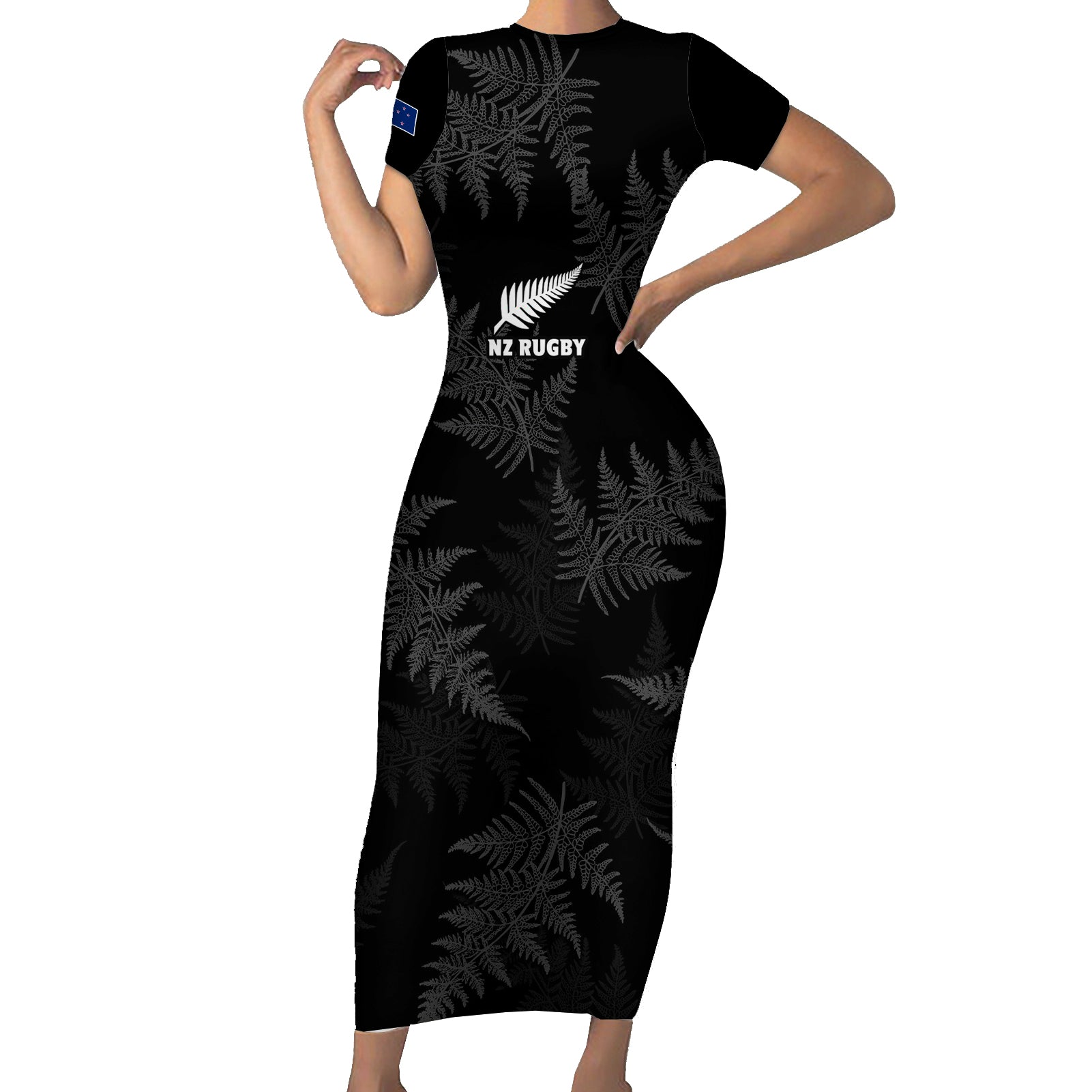 New Zealand Silver Fern Rugby Short Sleeve Bodycon Dress 2023 Go Aotearoa Champions World Cup - Wonder Print Shop