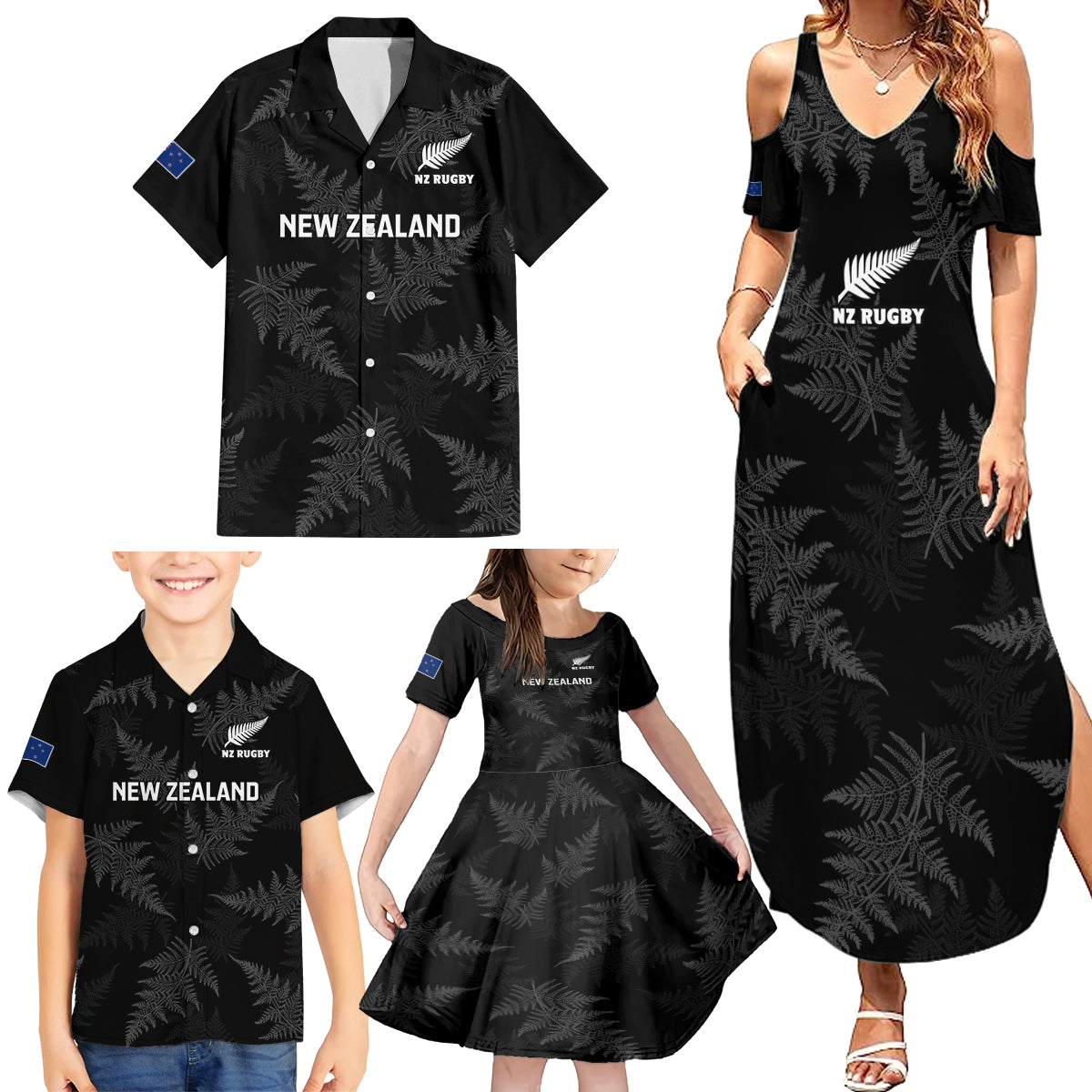 Custom New Zealand Silver Fern Rugby Family Matching Summer Maxi Dress and Hawaiian Shirt 2023 Go Aotearoa Champions World Cup - Wonder Print Shop