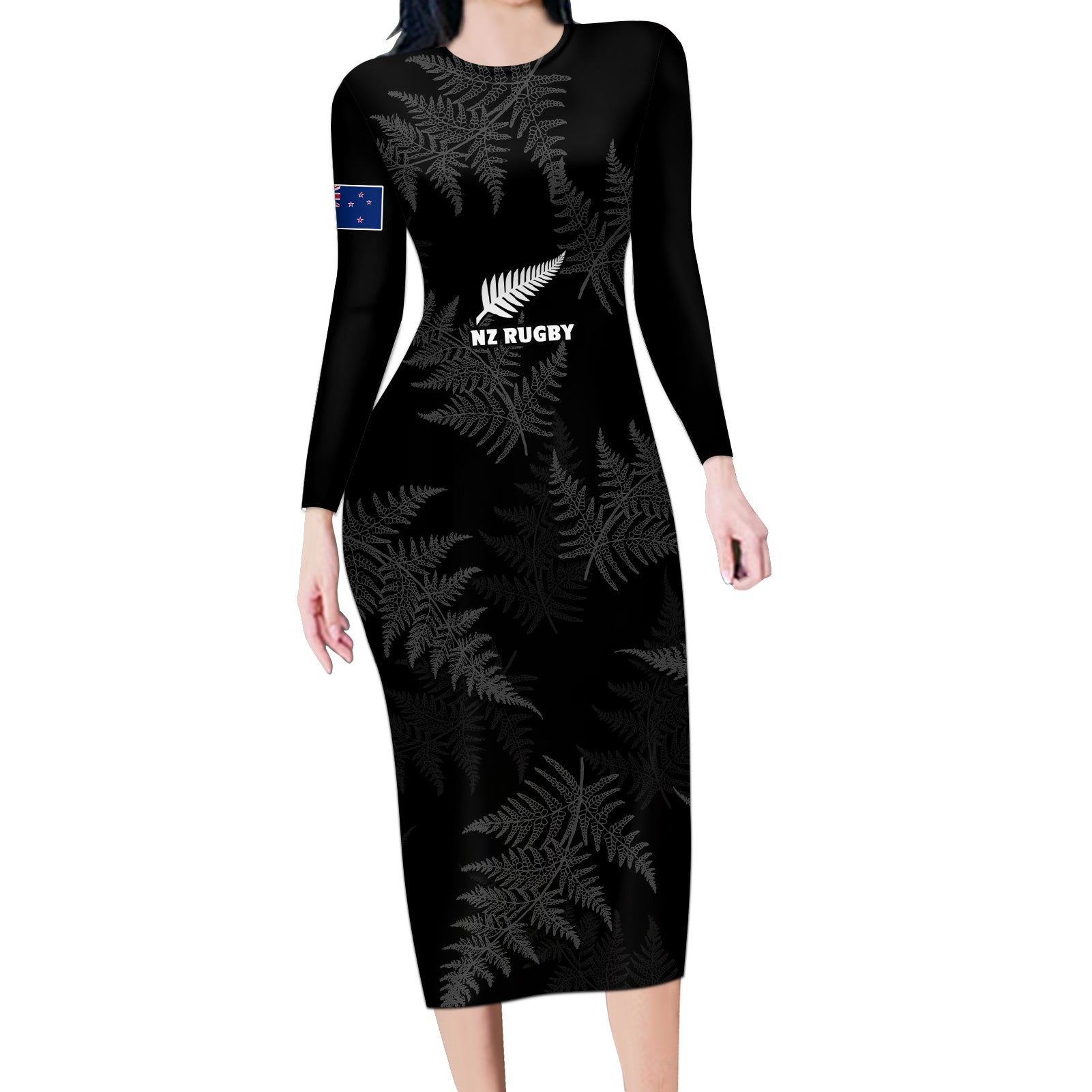 Custom New Zealand Silver Fern Rugby Long Sleeve Bodycon Dress 2023 Go Aotearoa Champions World Cup - Wonder Print Shop