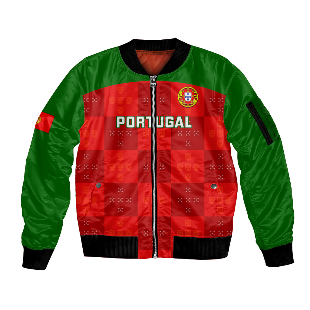 Custom Portugal Rugby Sleeve Zip Bomber Jacket Go Wolves Mix Coat Of Arms - Wonder Print Shop