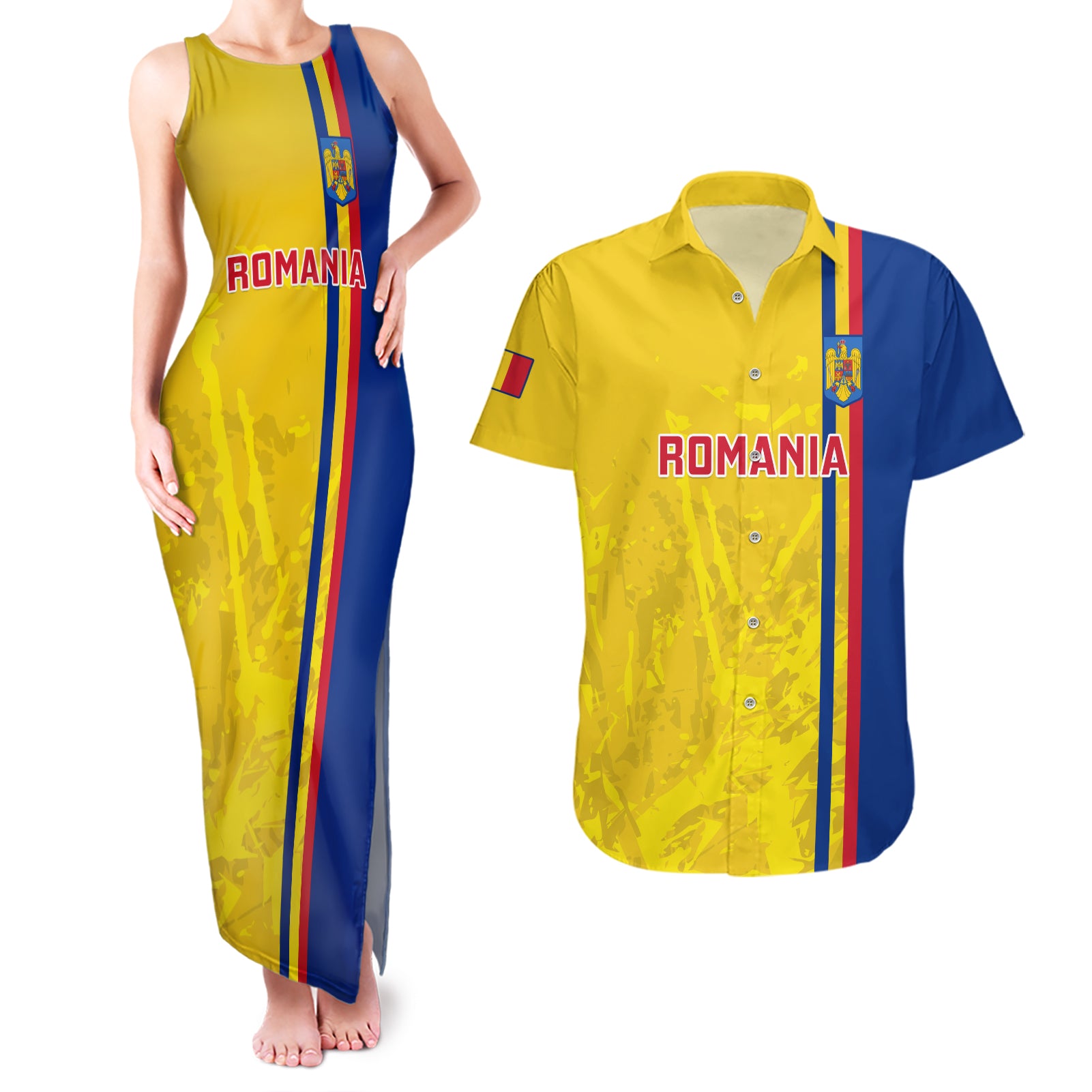 Romania Rugby Couples Matching Tank Maxi Dress and Hawaiian Shirt Go The Oaks Grunge Style - Wonder Print Shop