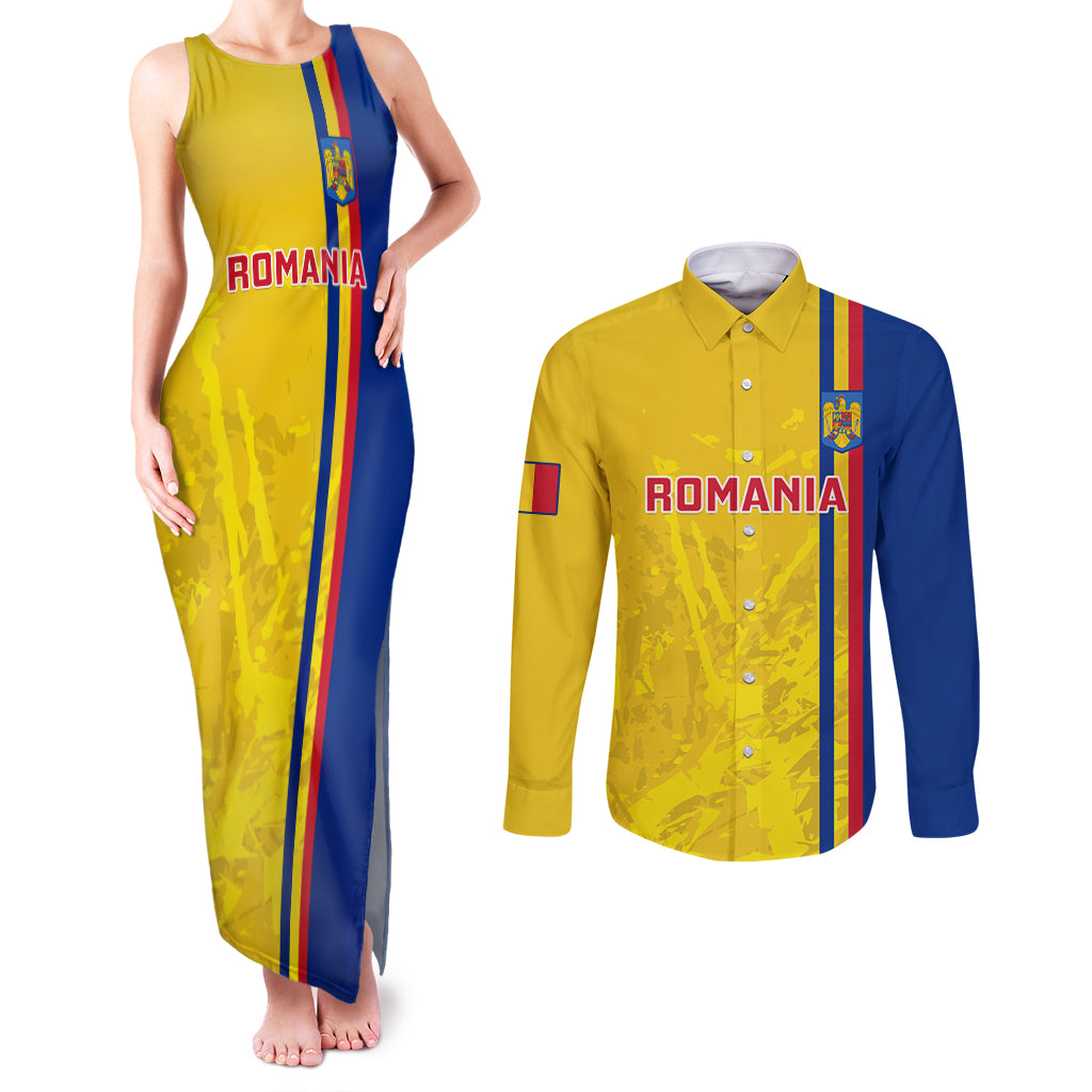 Romania Rugby Couples Matching Tank Maxi Dress and Long Sleeve Button Shirts Go The Oaks Grunge Style - Wonder Print Shop