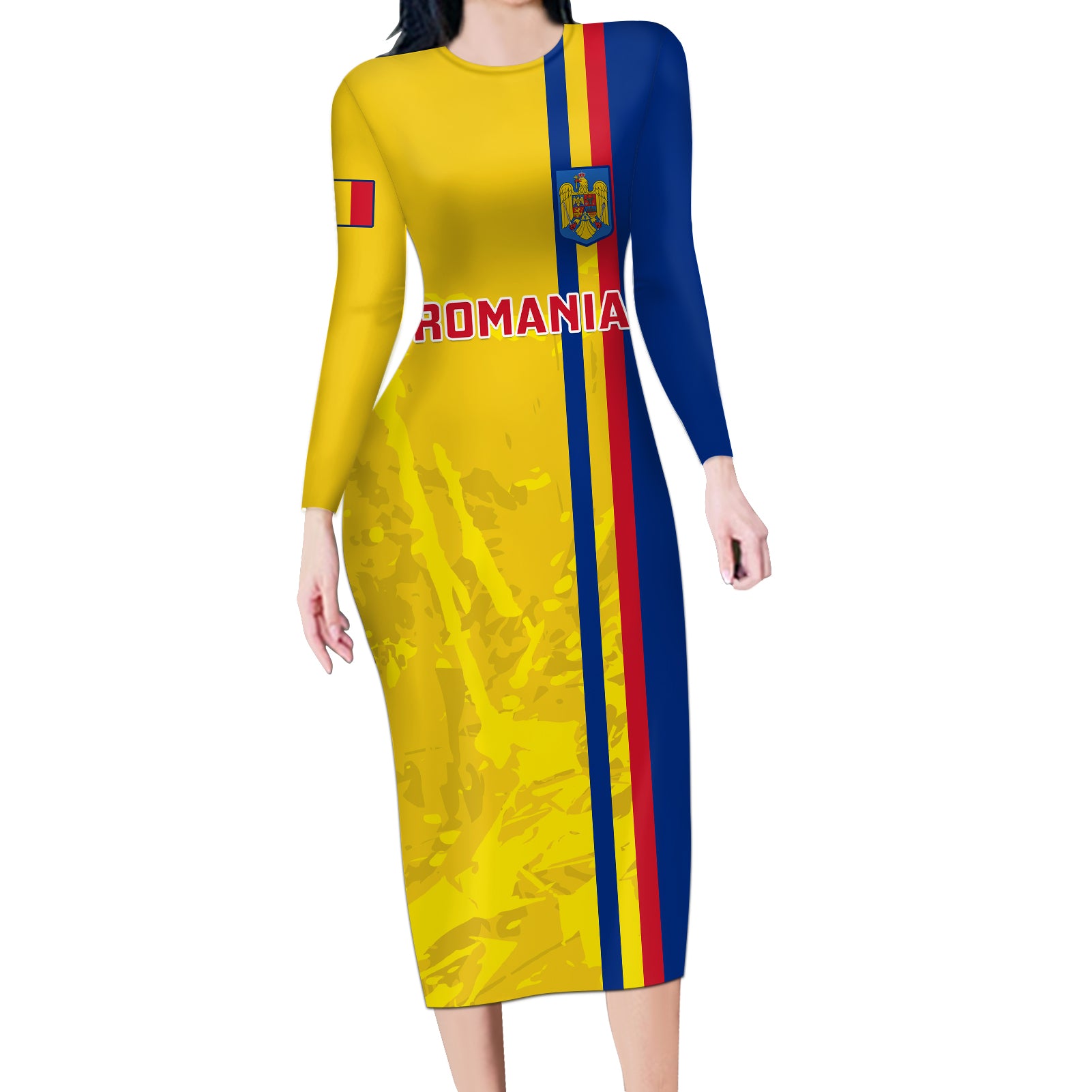 Romania Rugby Long Sleeve Bodycon Dress Go The Oaks Grunge Style - Wonder Print Shop