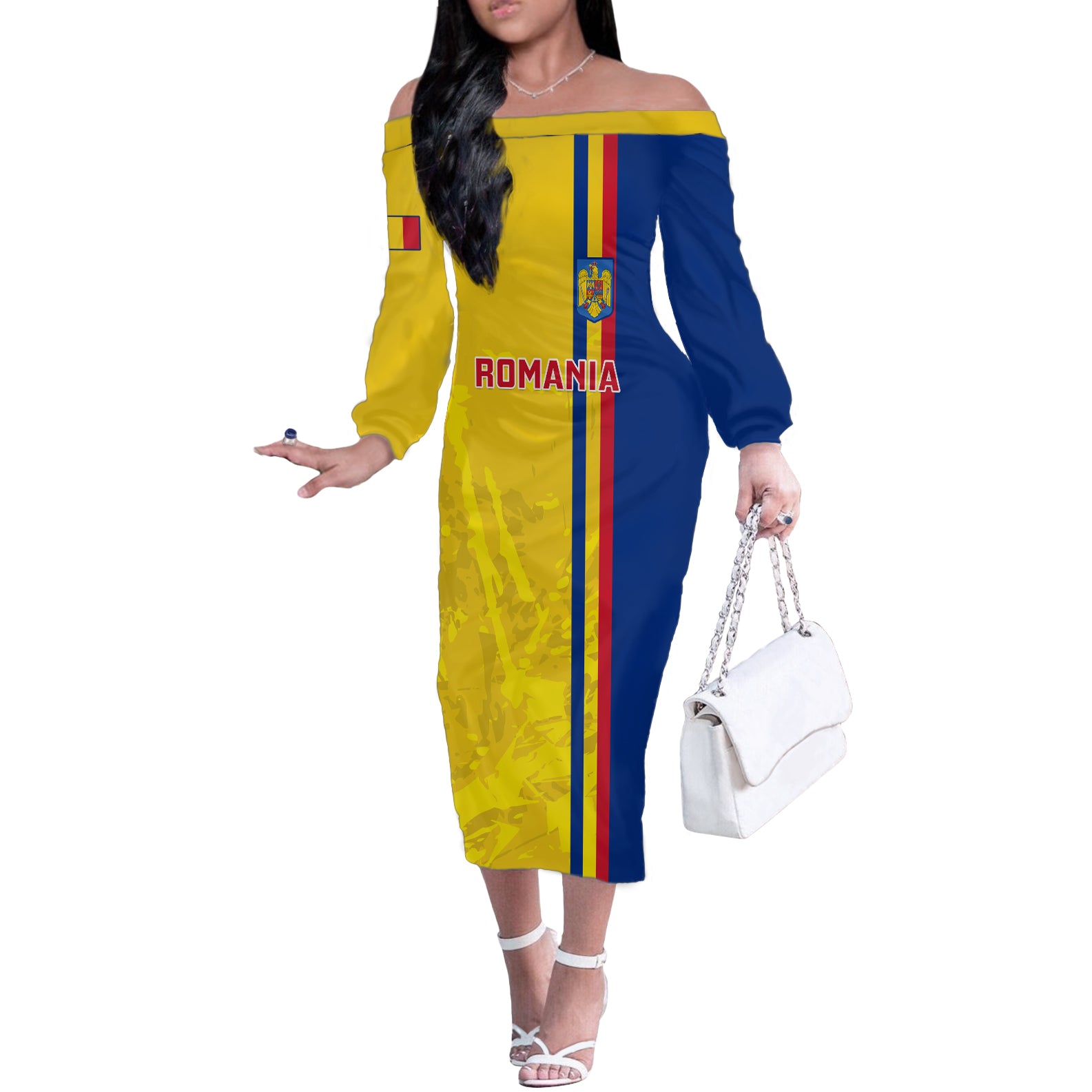 Romania Rugby Off The Shoulder Long Sleeve Dress Go The Oaks Grunge Style - Wonder Print Shop