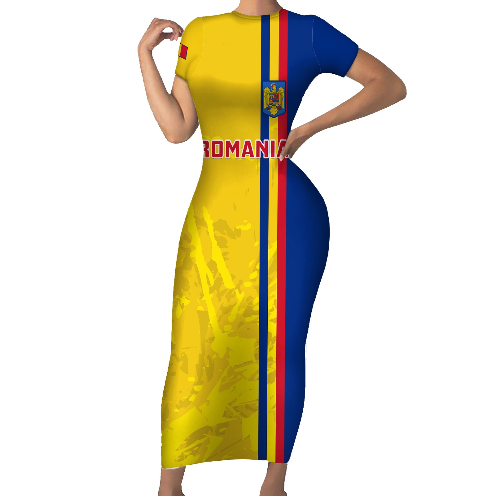 Romania Rugby Short Sleeve Bodycon Dress Go The Oaks Grunge Style - Wonder Print Shop