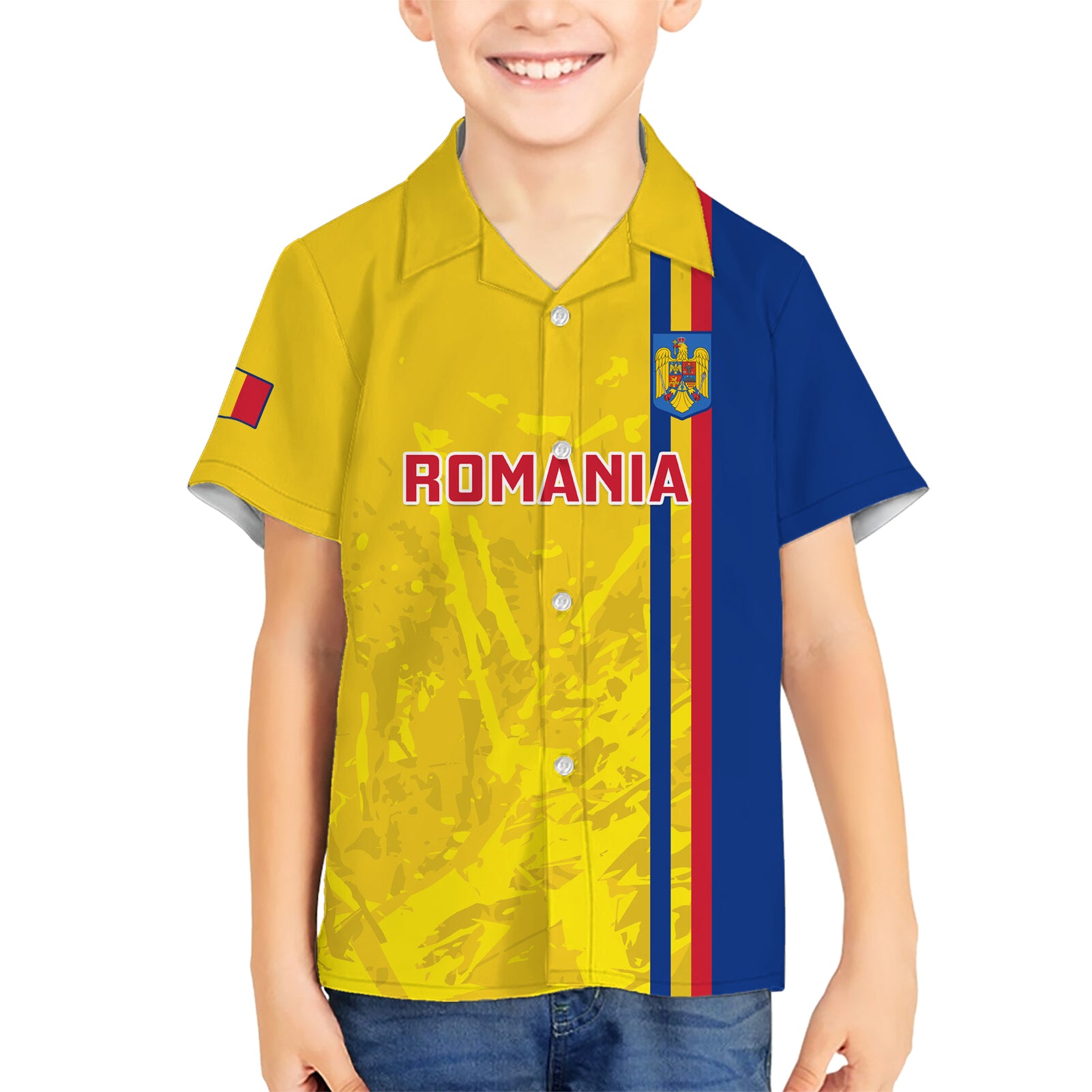 Custom Romania Rugby Kid Hawaiian Shirt Go The Oaks Grunge Style - Wonder Print Shop