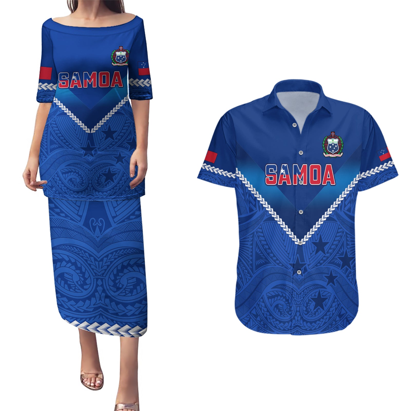 Samoa Rugby Couples Matching Puletasi Dress and Hawaiian Shirt 2023 Go Manu Samoa - Wonder Print Shop