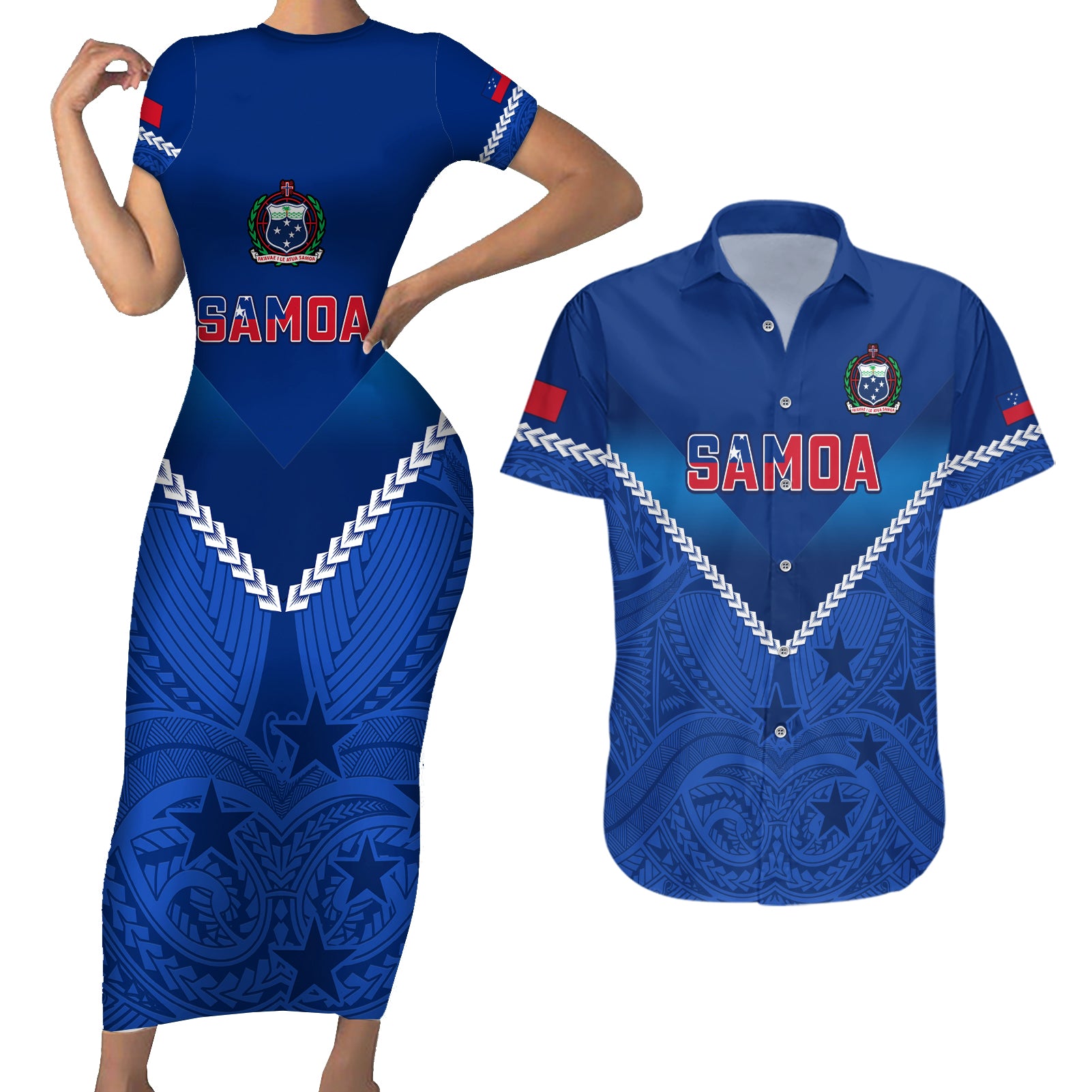 Samoa Rugby Couples Matching Short Sleeve Bodycon Dress and Hawaiian Shirt 2023 Go Manu Samoa - Wonder Print Shop