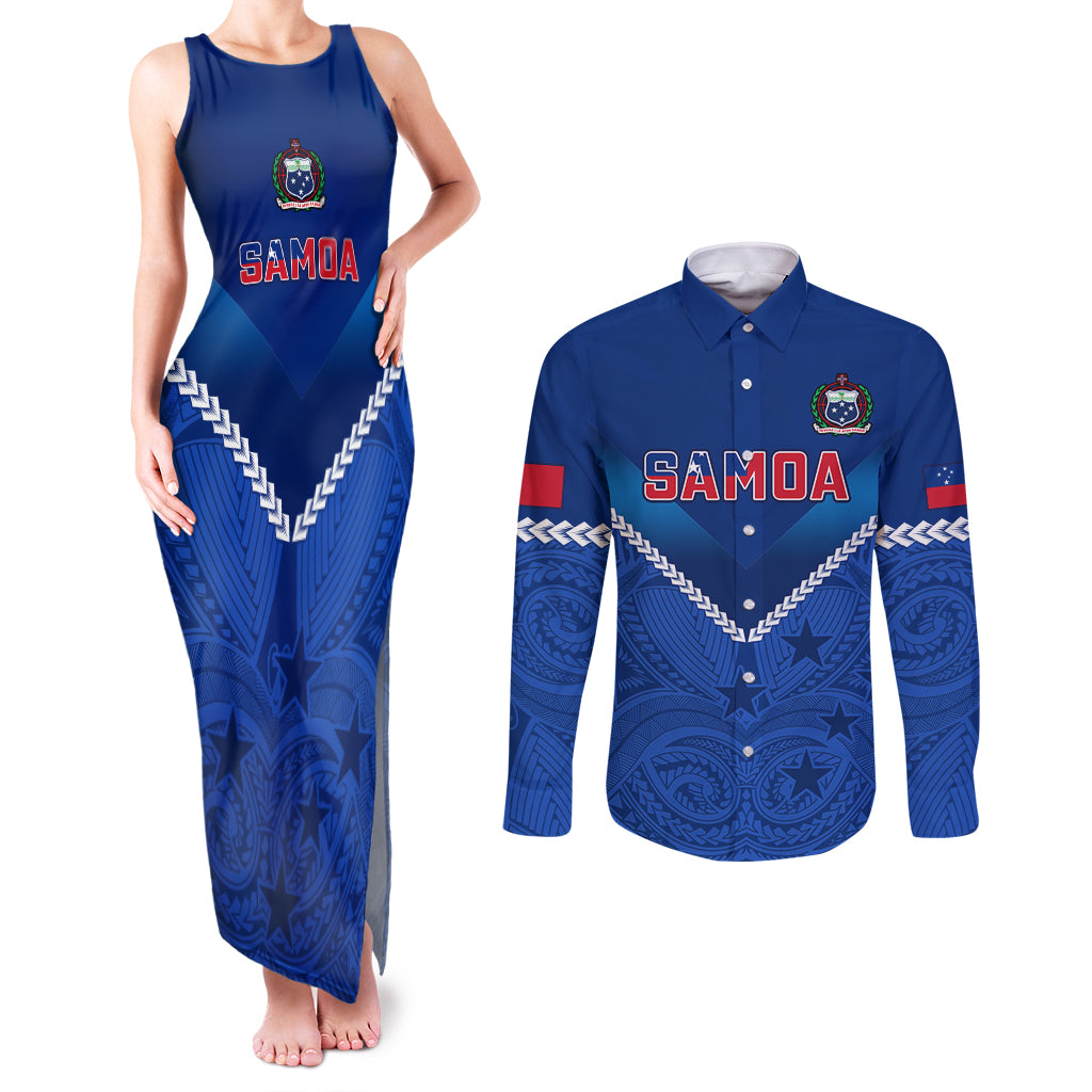 Samoa Rugby Couples Matching Tank Maxi Dress and Long Sleeve Button Shirts 2023 Go Manu Samoa - Wonder Print Shop