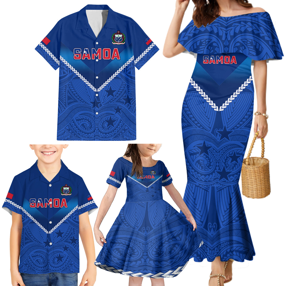 Samoa Rugby Family Matching Mermaid Dress and Hawaiian Shirt 2023 Go Manu Samoa - Wonder Print Shop