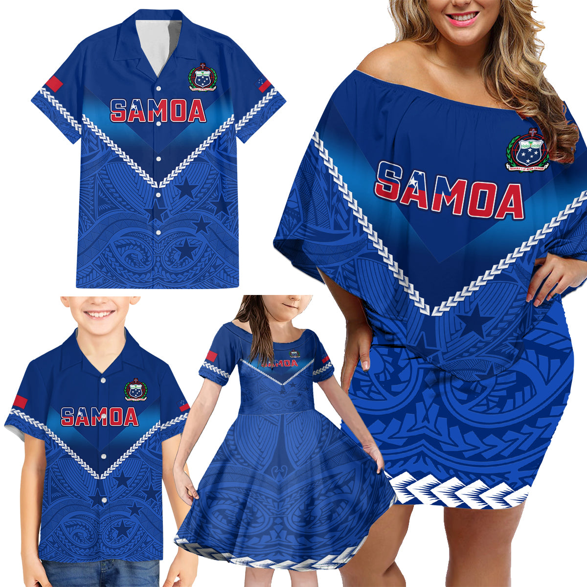 Samoa Rugby Family Matching Off Shoulder Short Dress and Hawaiian Shirt 2023 Go Manu Samoa - Wonder Print Shop