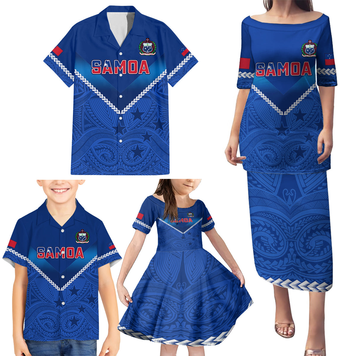 Samoa Rugby Family Matching Puletasi Dress and Hawaiian Shirt 2023 Go Manu Samoa - Wonder Print Shop