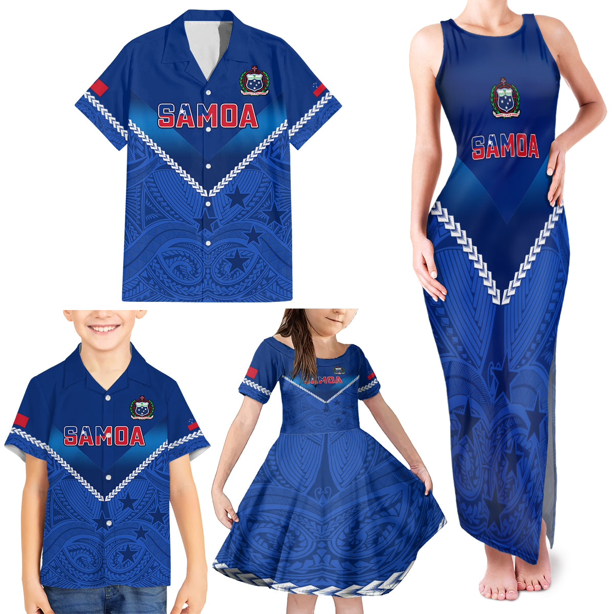 Samoa Rugby Family Matching Tank Maxi Dress and Hawaiian Shirt 2023 Go Manu Samoa - Wonder Print Shop