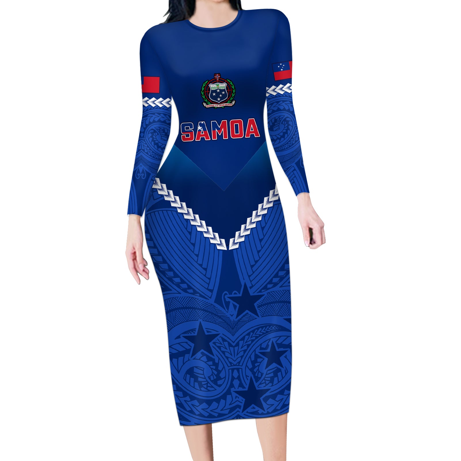 Samoa Rugby Long Sleeve Bodycon Dress 2023 Go Manu Samoa - Wonder Print Shop