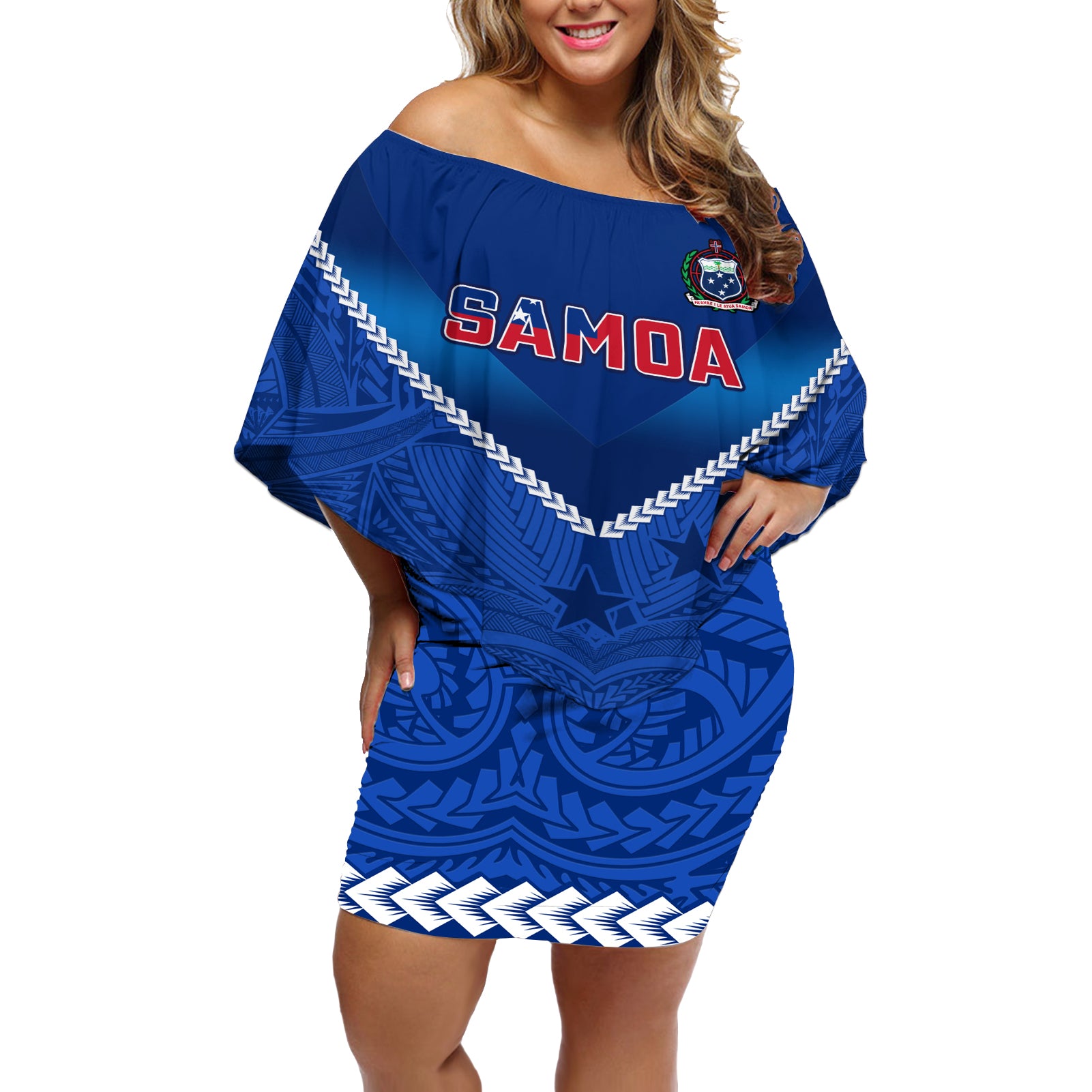 Samoa Rugby Off Shoulder Short Dress 2023 Go Manu Samoa - Wonder Print Shop