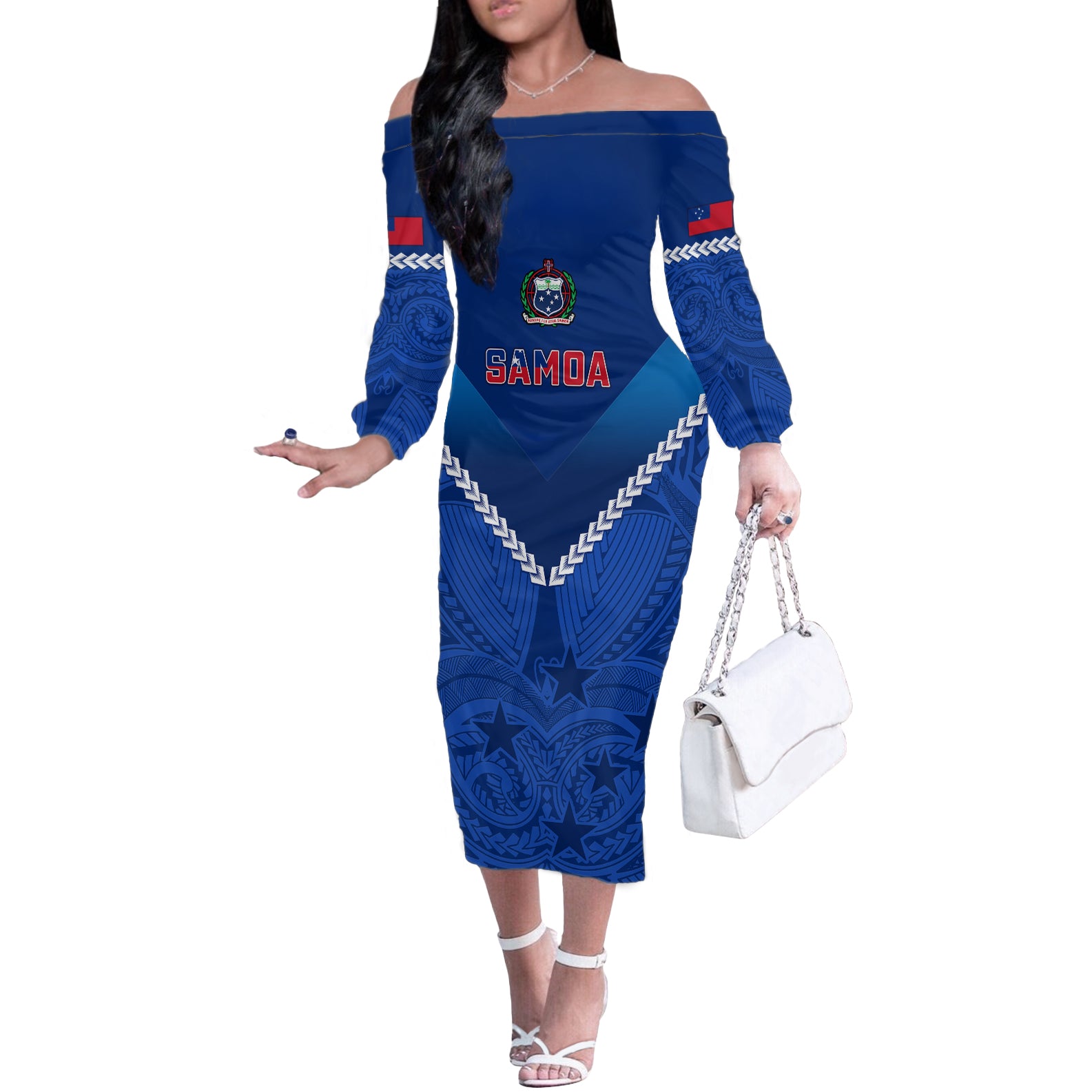 Samoa Rugby Off The Shoulder Long Sleeve Dress 2023 Go Manu Samoa - Wonder Print Shop