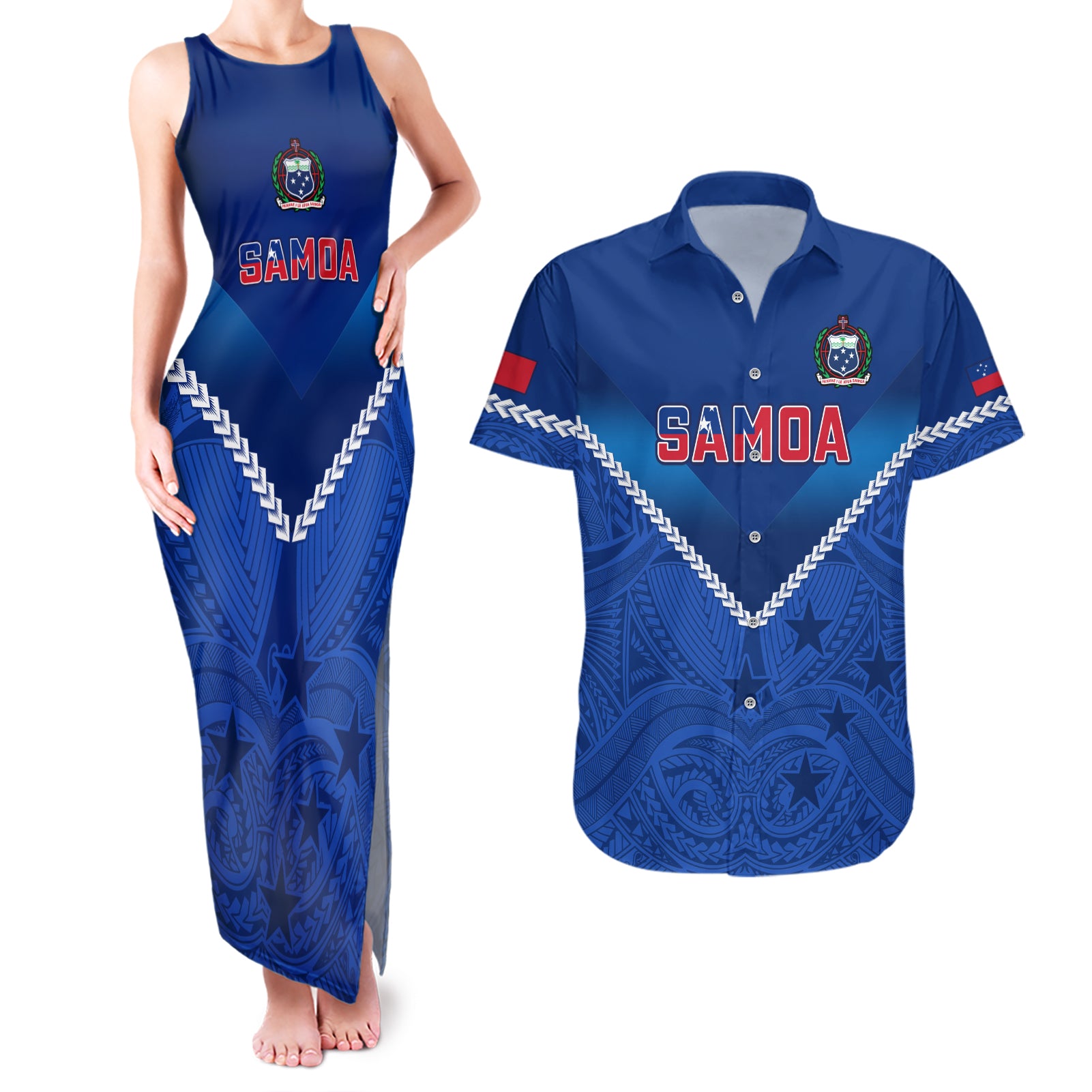 Custom Samoa Rugby Couples Matching Tank Maxi Dress and Hawaiian Shirt 2023 Go Manu Samoa - Wonder Print Shop