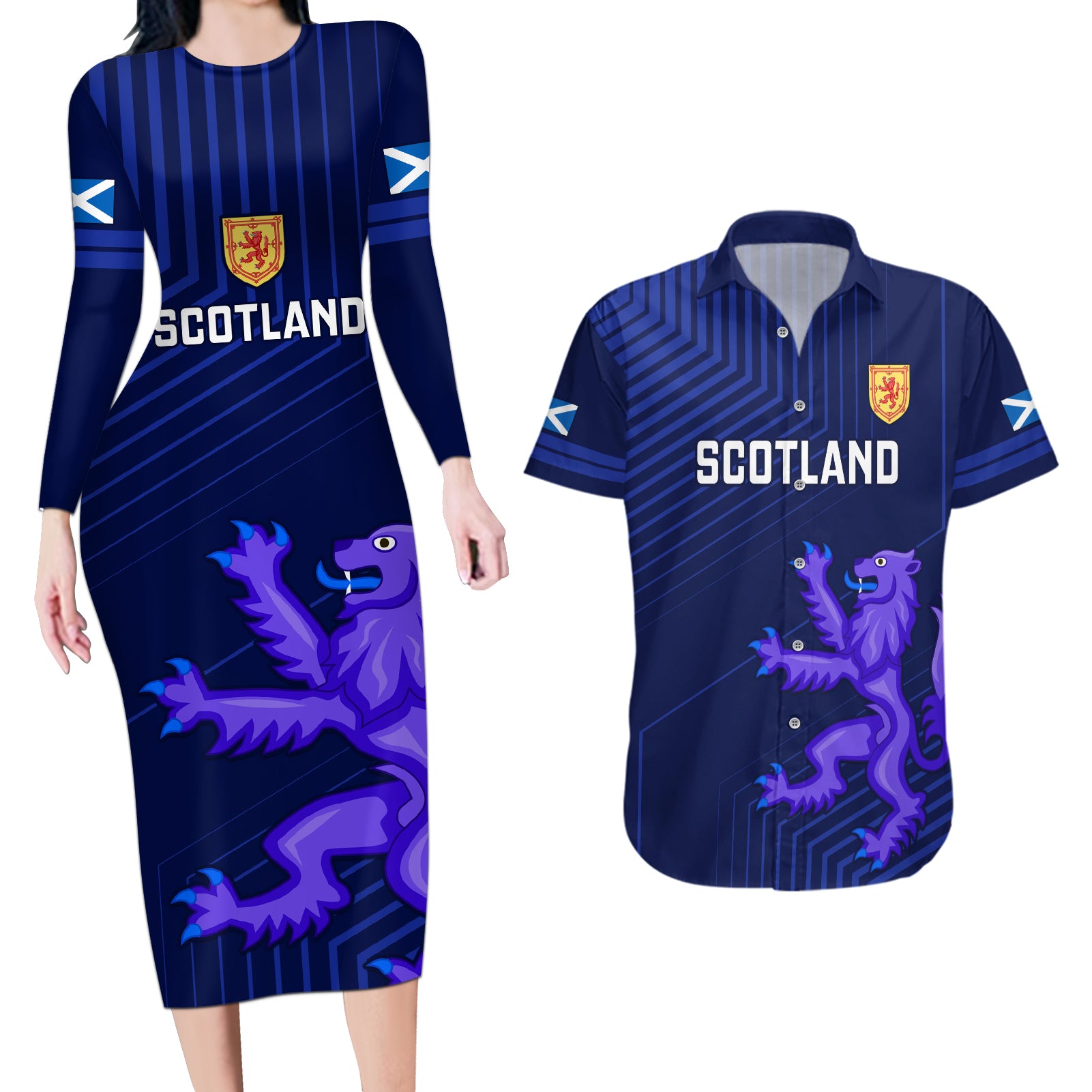 Scotland Rugby Couples Matching Long Sleeve Bodycon Dress and Hawaiian Shirt 2023 Go Scottish - Wonder Print Shop